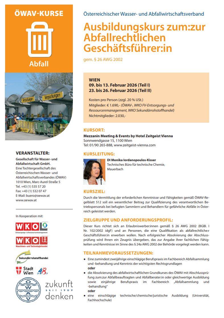 Cover Kursfolder Ausbildung zum:zur Abfallrechtlichen Geschäftsführer:in
