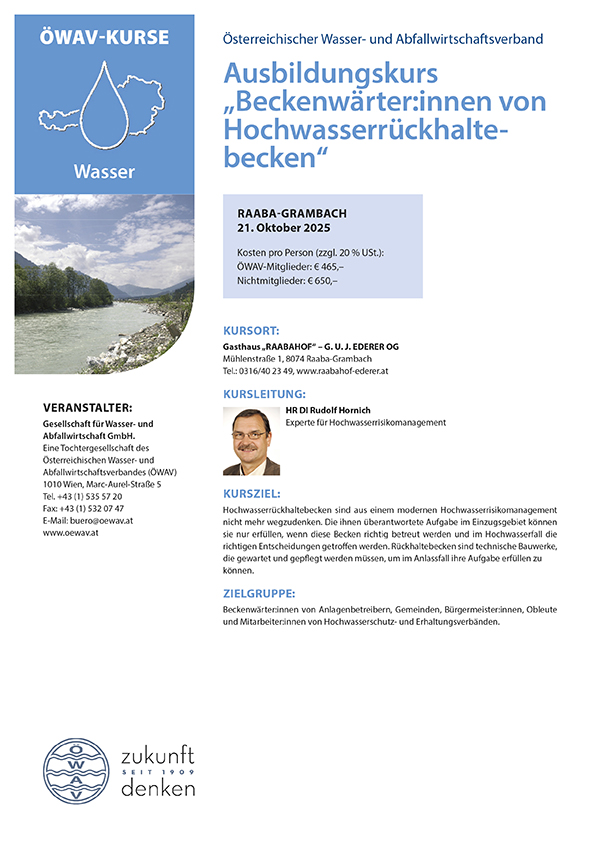 Cover Kursfolder Beckwärter:innen von Hochwasserrückhaltebecken