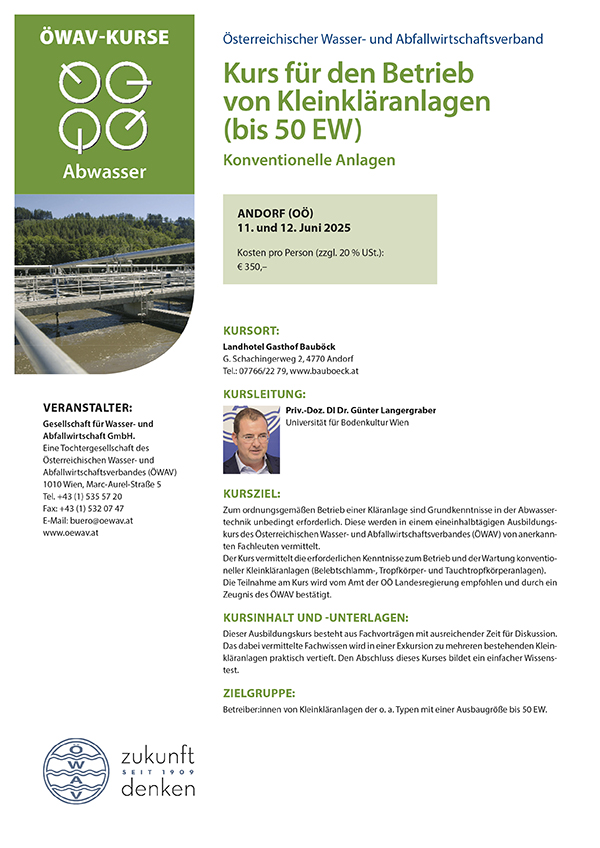 Cover Kursfolder Kleinkläranlagen (bis 50 Einwohnerwerte), konventionelle Anlagen