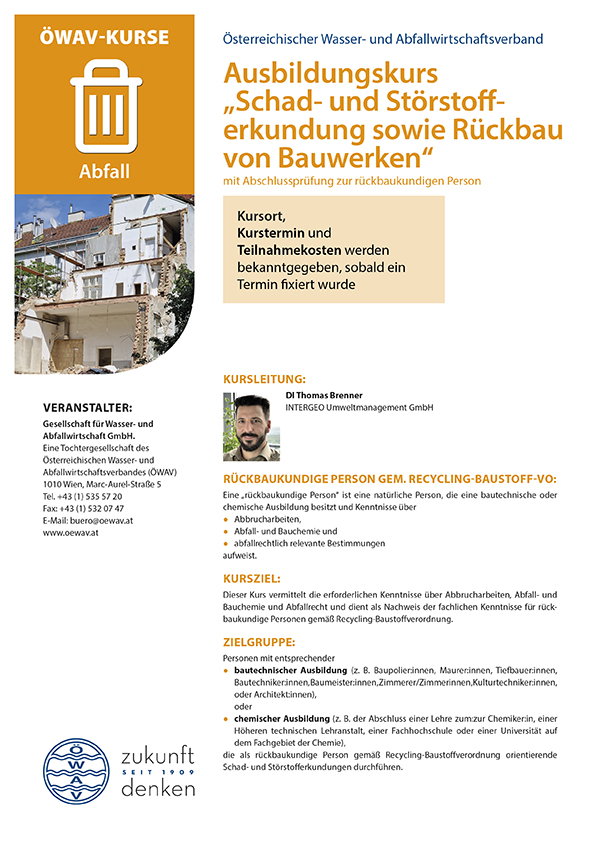 Cover Kursfolder Schad- und Störstofferkundung sowie Rückbau von Bauwerken