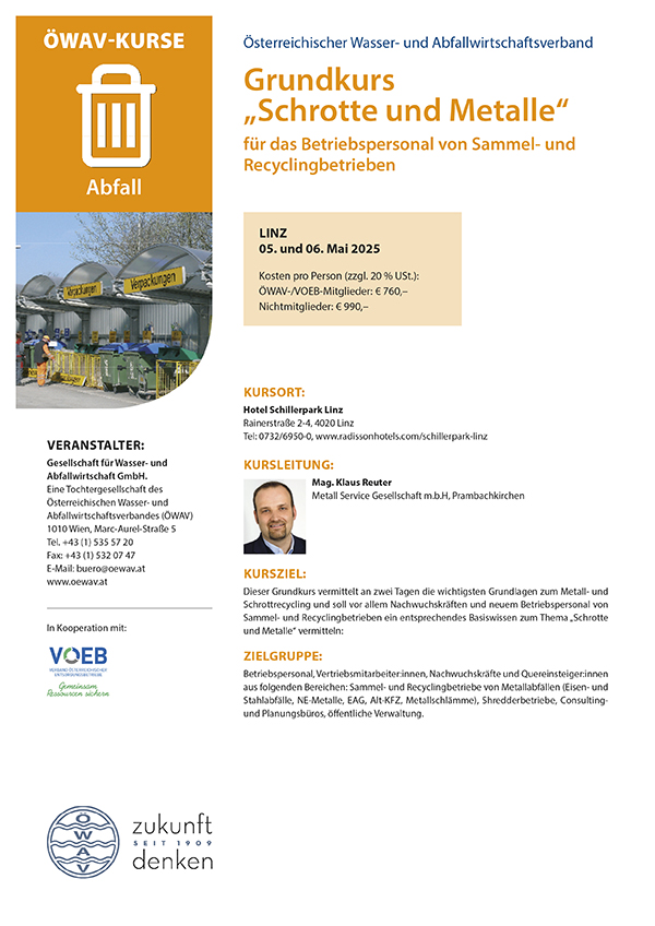 Cover Kursfolder Schrotte und Metalle für das Betriebspersonal von Sammeel- und Recyclingbetrieben