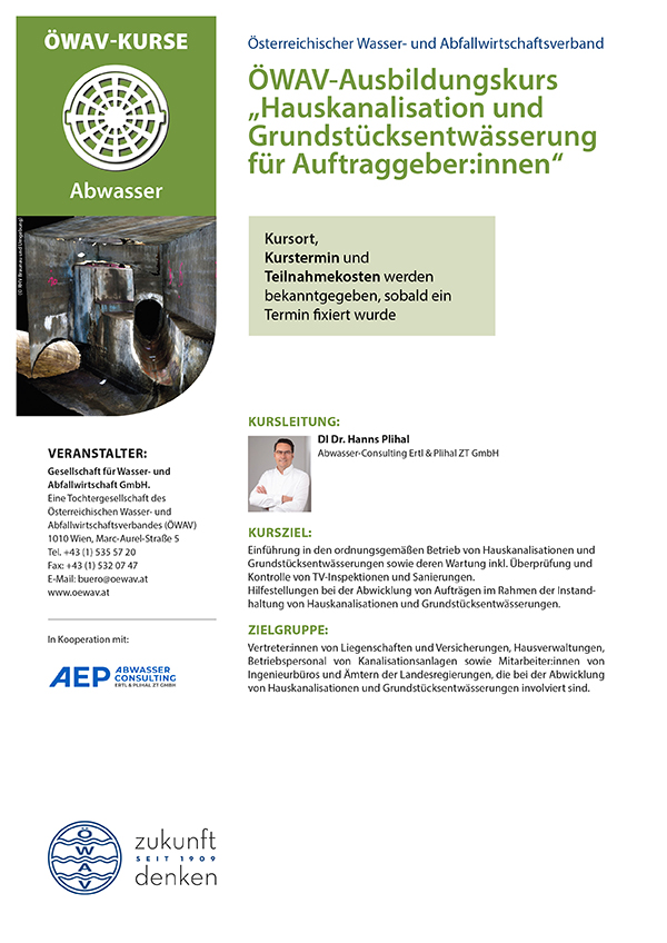 Cover Kursfolder Hauskanalisation und Grundstücksentwässerung für Auftraggeber:innen