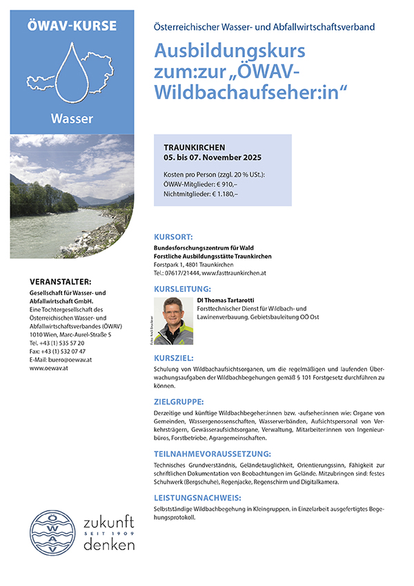 Cover Kursfolder Ausbildung zum:zur Wildbachaufseher:in