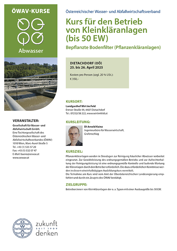 Cover Kursfolder Betrieb von Pflanzenkläranlagen (bis 50 Einwohnerwerte)