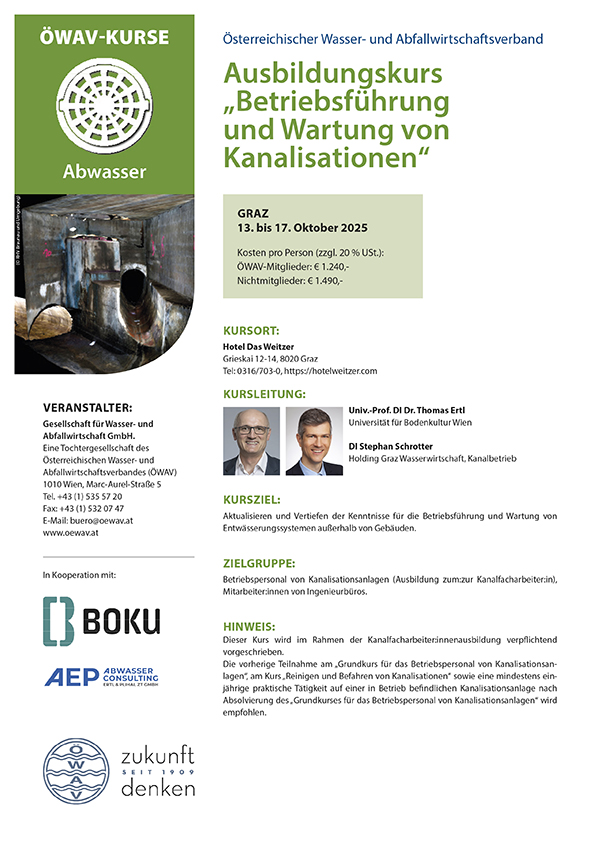 Cover Kursfolder Betriebsführung und Wartung von Kanalisationen