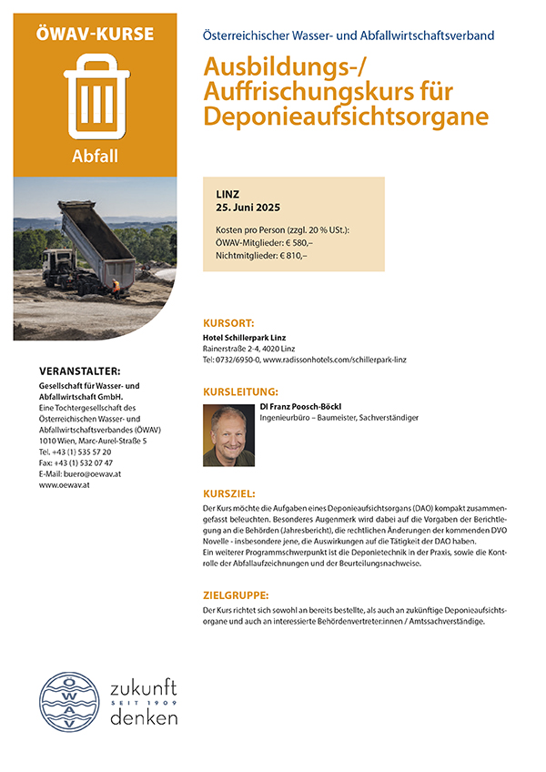 Cover Kursfolder Ausbildung/Auffrischung für Deponieaufsichtsorgane