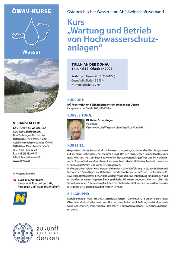 Cover Kursfolder Wartung und Betrieb von Hochwasserschutzanlagen