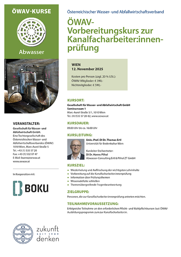 Cover Kursfolder Vorbereitungskurs zur Kanalfacharbeiter:innenprüfung