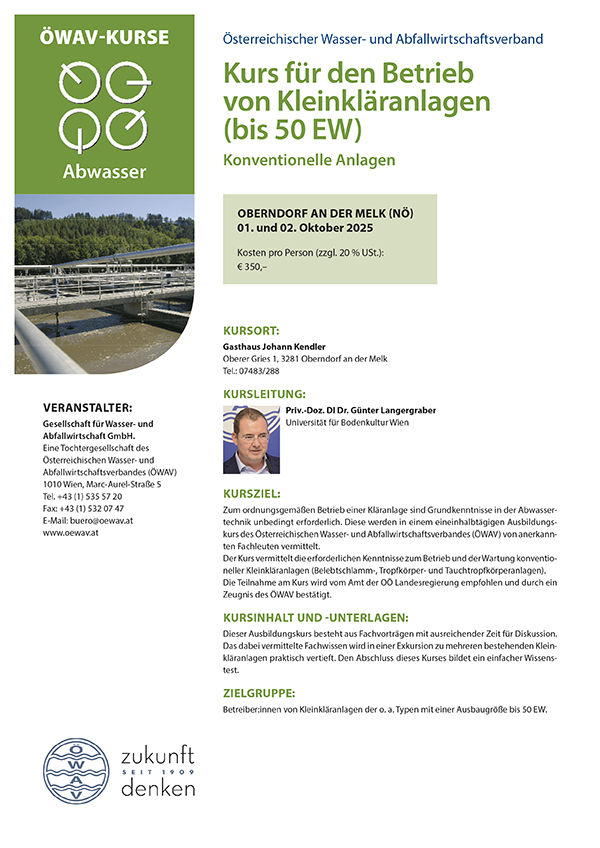 Cover Kursfolder Kleinkläranlagen (bis 50 Einwohnerwerte), konventionelle Anlagen