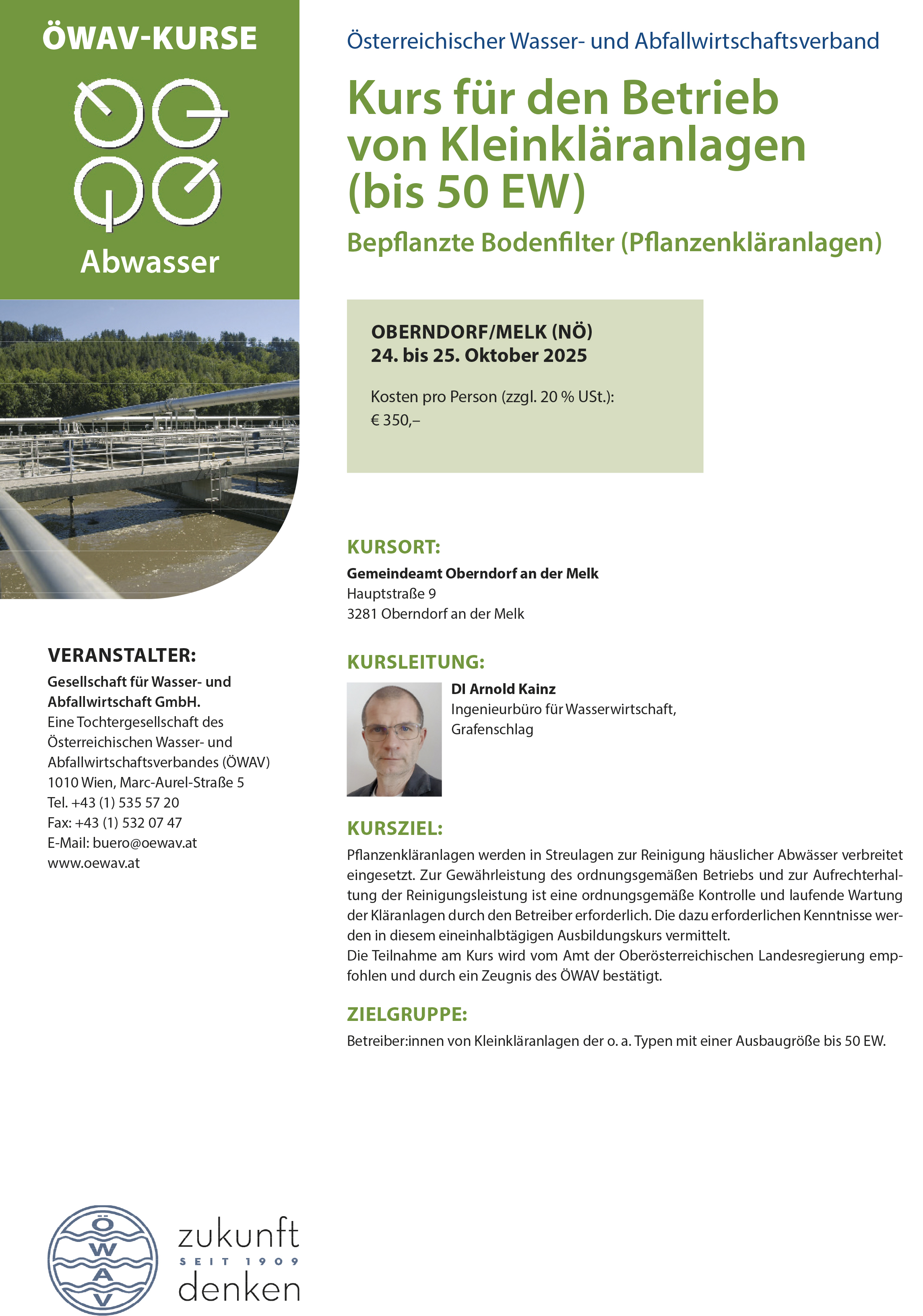 Cover Kursfolder Betrieb von Pflanzenkläranlagen (bis 50 Einwohnerwerte)