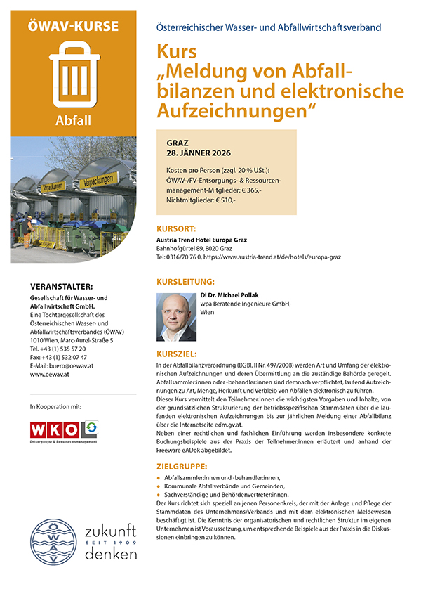 Cover Kursfolder Abfallbilanzen und elektronische Aufzeichnungen
