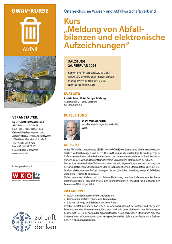 Cover Kursfolder Abfallbilanzen und elektronische Aufzeichnungen
