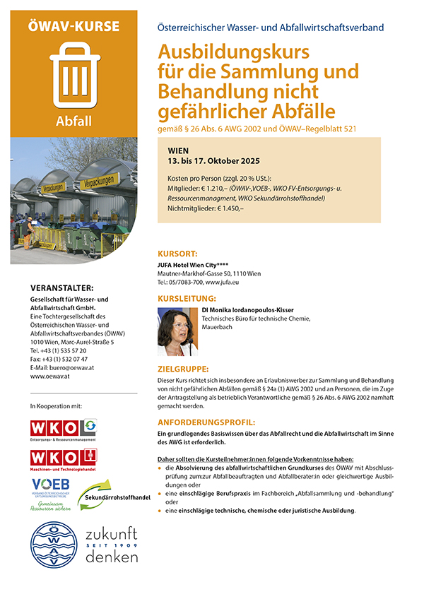 Cover Kursfolder Sammlung und Behandlung nicht gefährlicher Abfälle