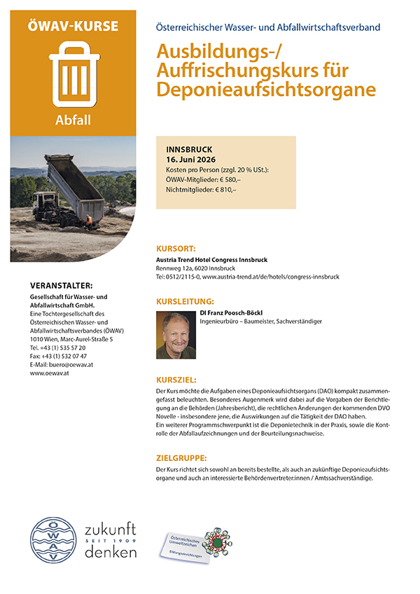 Cover Kursfolder Ausbildung/Auffrischung für Deponieaufsichtsorgane