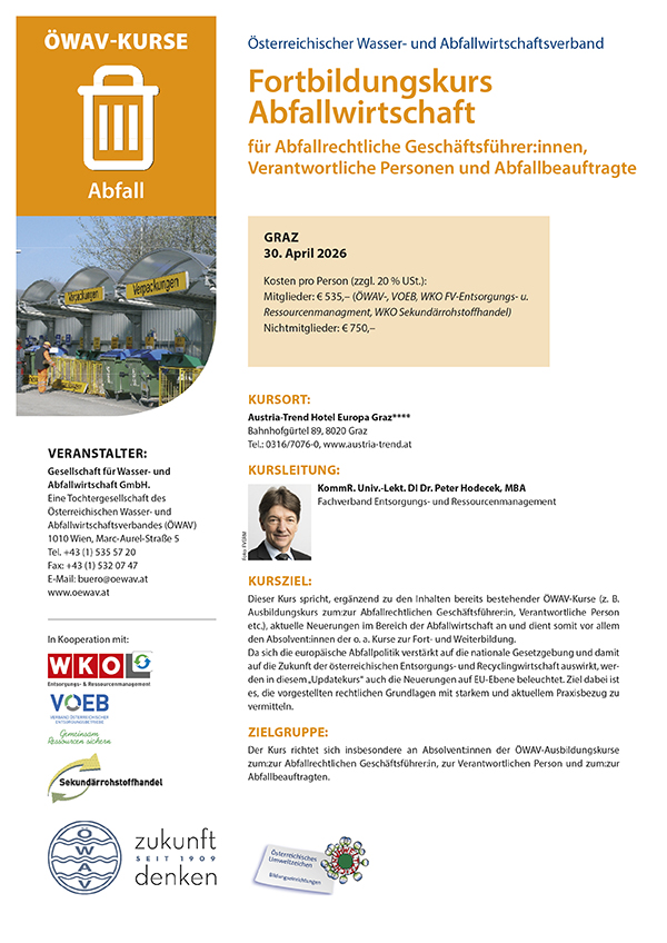 Cover Kursfolder Fortbildungskurs Abfallwirtschaft