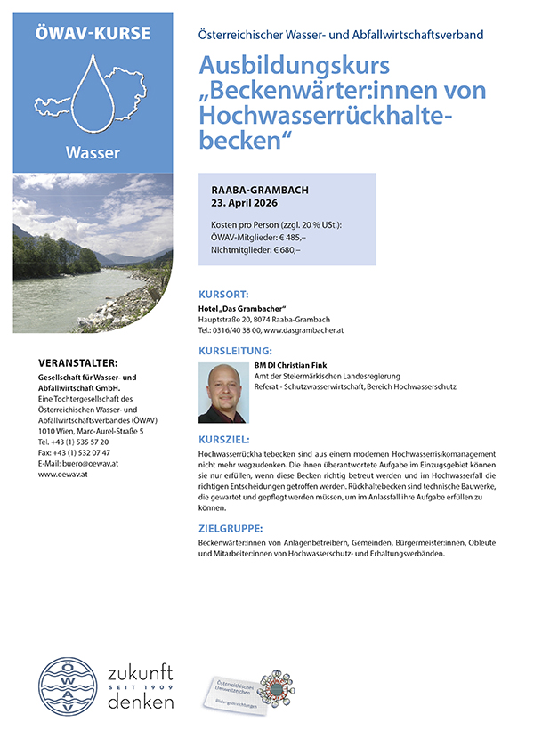 Cover Kursfolder Beckenwärter:innen von Hochwasserrückhaltebecken