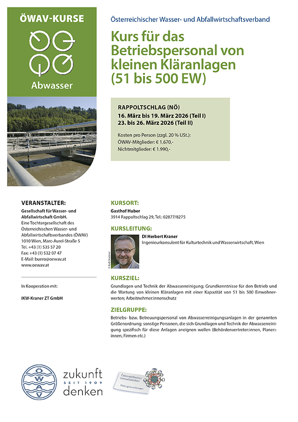 Cover Kursfolder Betriebspersonal von kleinen Kläranlagen (51 bis 500 Einwohnerwerte)