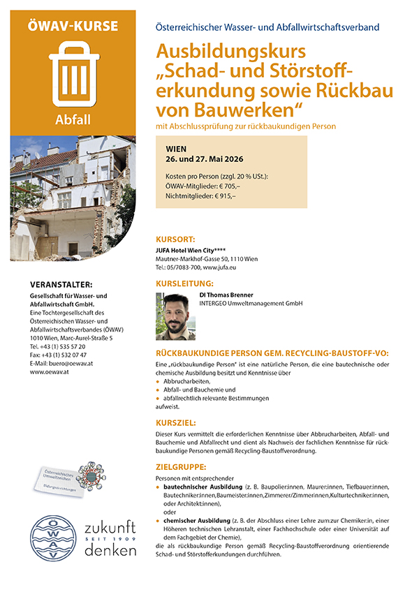 Cover Kursfolder Schad- und Störstofferkundung sowie Rückbau von Bauwerken