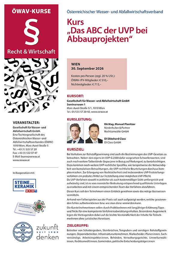 Cover Kursfolder ABC der UVP bei Abbauprojekten