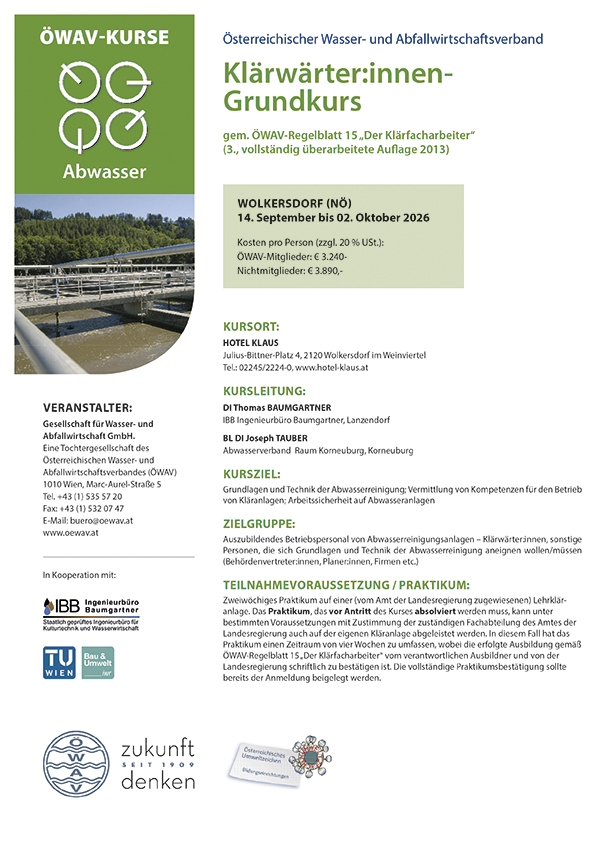 Cover Kursfolder Grundkurs für Klärwärter:innen
