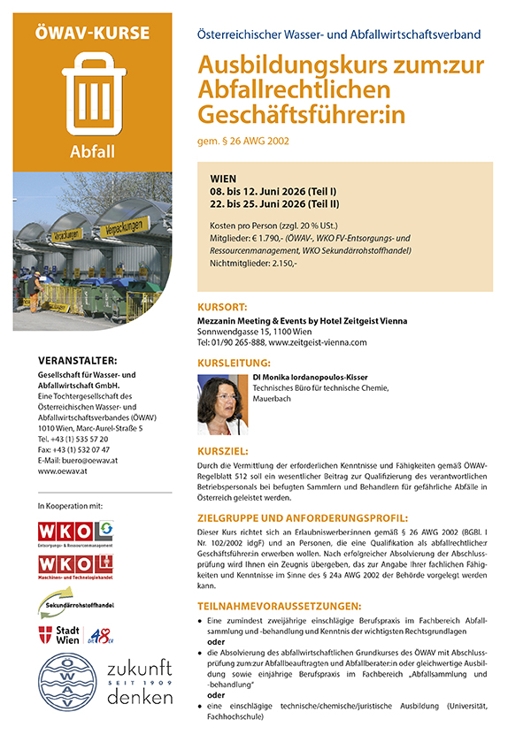 Cover Kursfolder Ausbildung zum:zur Abfallrechtlichen Geschäftsführer:in