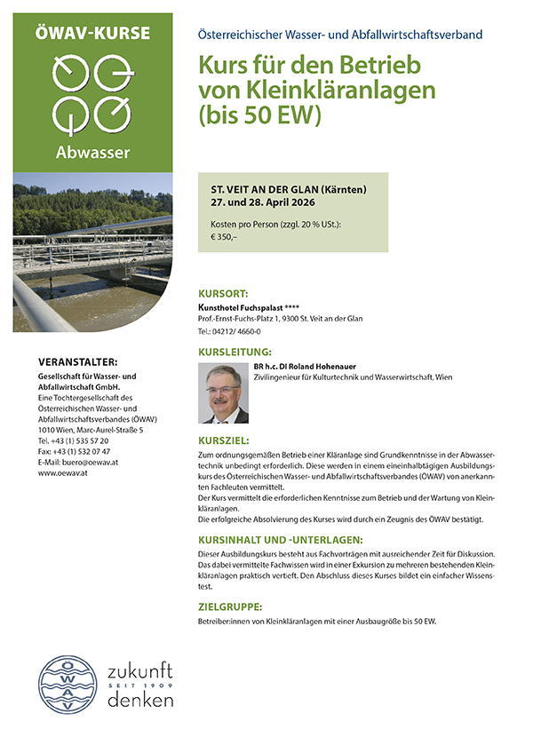 Cover Kursfolder Kleinkläranlagen (bis 50 Einwohnerwerte), konventionelle Anlagen