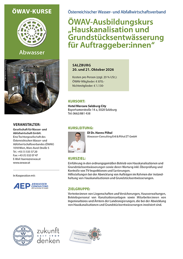 Cover Kursfolder Hauskanalisation und Grundstücksentwässerung für Auftraggeber:innen