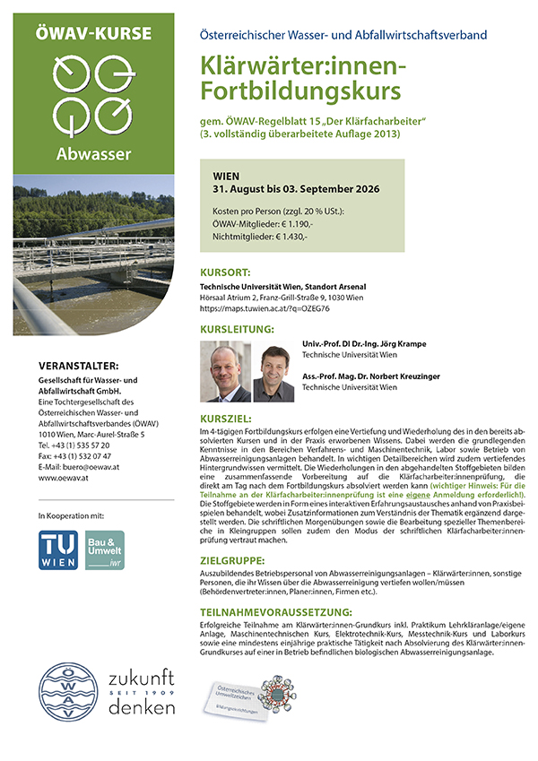 Cover Kursfolder Fortbildungskurs für Klärwärter:innen