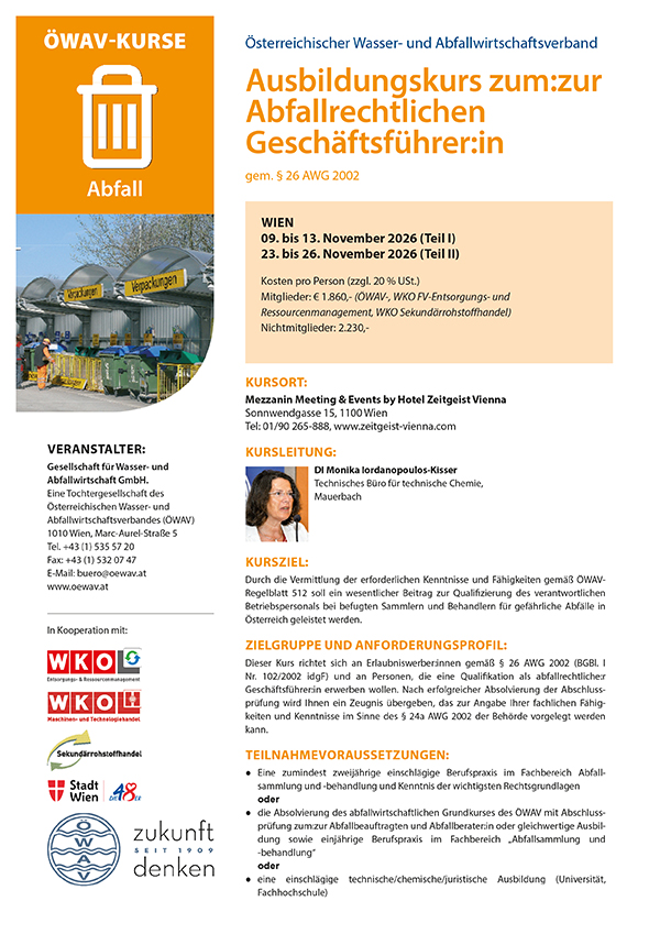 Cover Kursfolder Ausbildung zum:zur Abfallrechtlichen Geschäftsführer:in