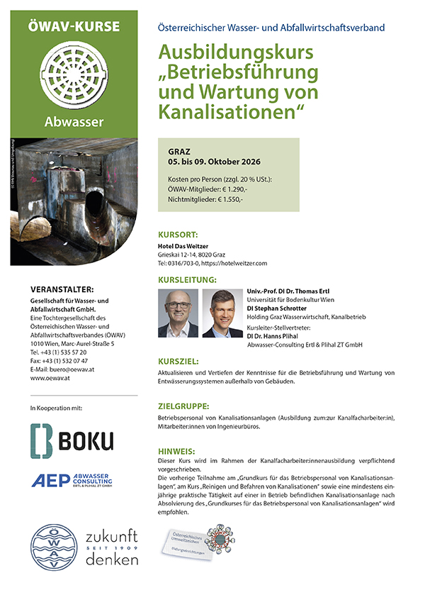 Cover Kursfolder Betriebsführung und Wartung von Kanalisationen