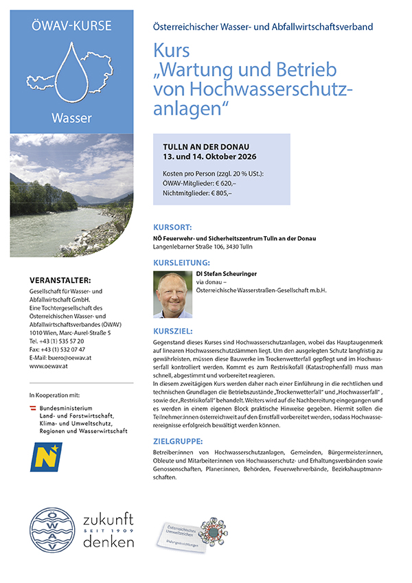 Cover Kursfolder Wartung und Betrieb von Hochwasserschutzanlagen