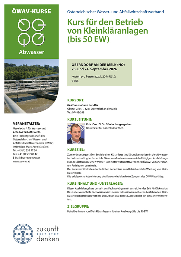 Cover Kursfolder Kleinkläranlagen (bis 50 Einwohnerwerte), konventionelle Anlagen