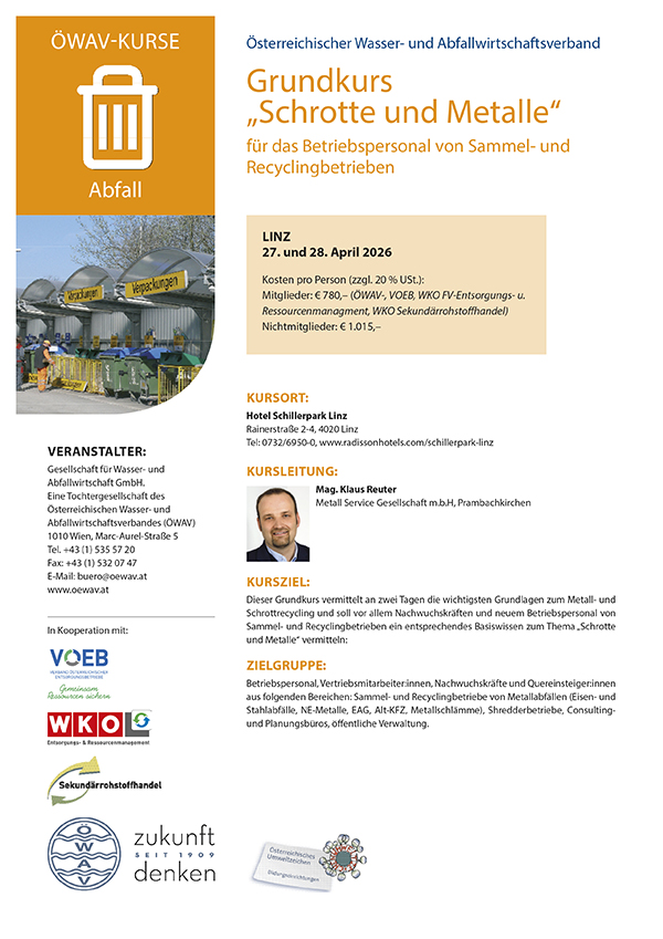 Cover Kursfolder Schrotte und Metalle für das Betriebspersonal von Sammeel- und Recyclingbetrieben