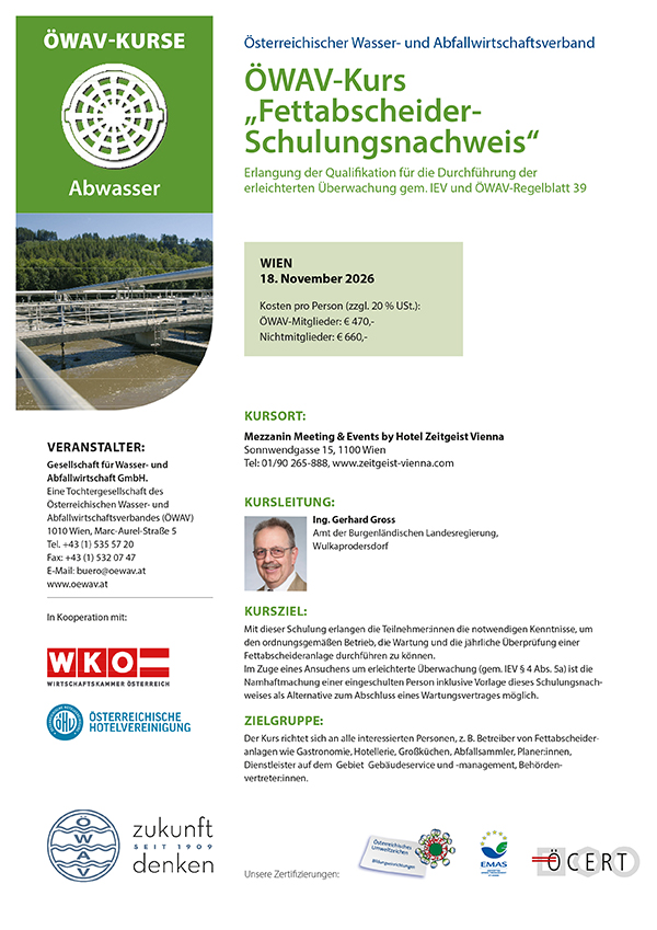 Cover Kursfolder Fettabscheider-Schulungsnachweis