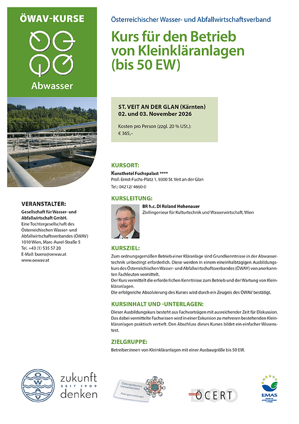 Cover Kursfolder Kleinkläranlagen (bis 50 Einwohnerwerte), konventionelle Anlagen