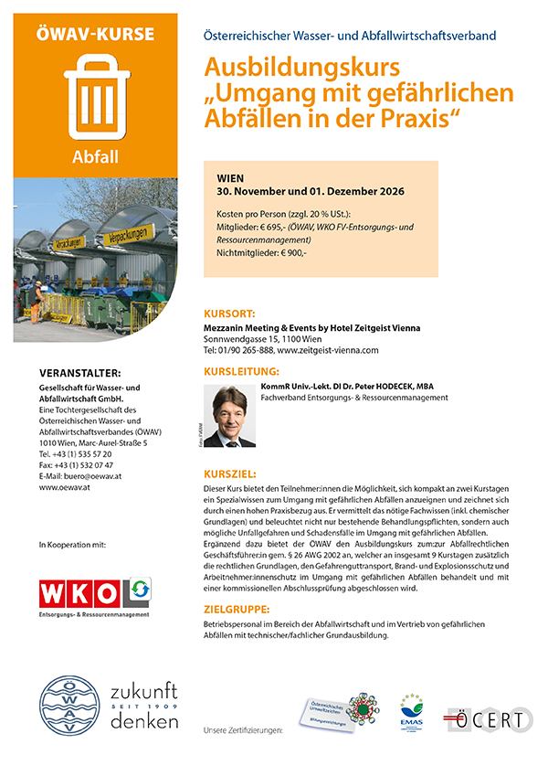 Cover Kursfolder Umgang mit gefährlichen Abfällen in der Praxis