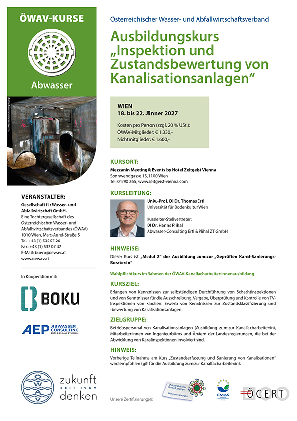 Cover Kursfolder Inspektion und Zustandsbewertung von Kanalisationsanlagen