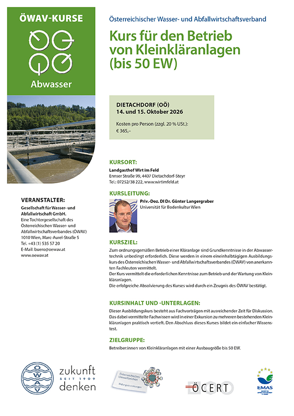 Cover Kursfolder Kleinkläranlagen (bis 50 Einwohnerwerte), konventionelle Anlagen