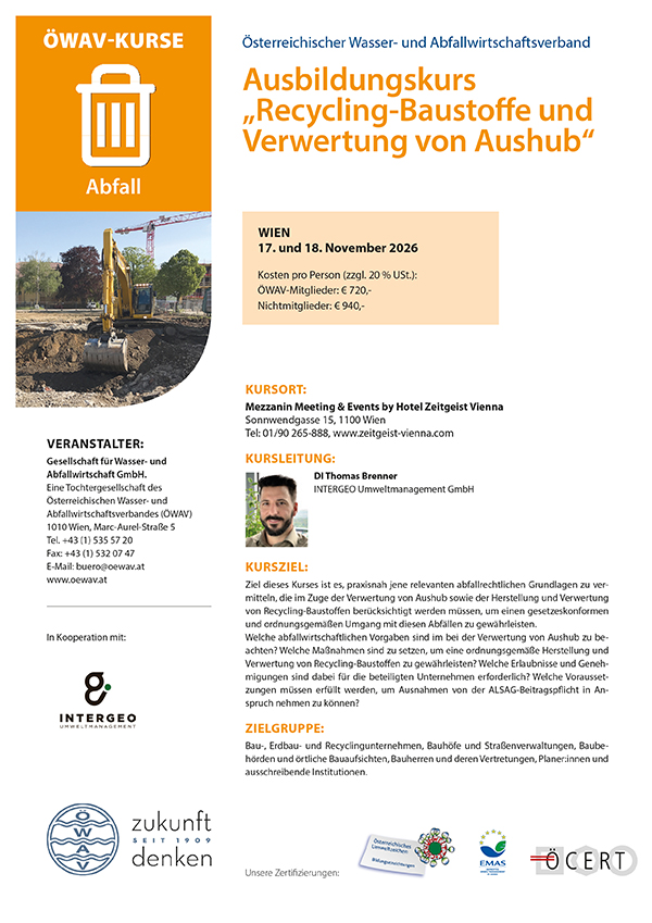 Cover Kursfolder Recycling-Baustoffe und Verwertung von Aushub
