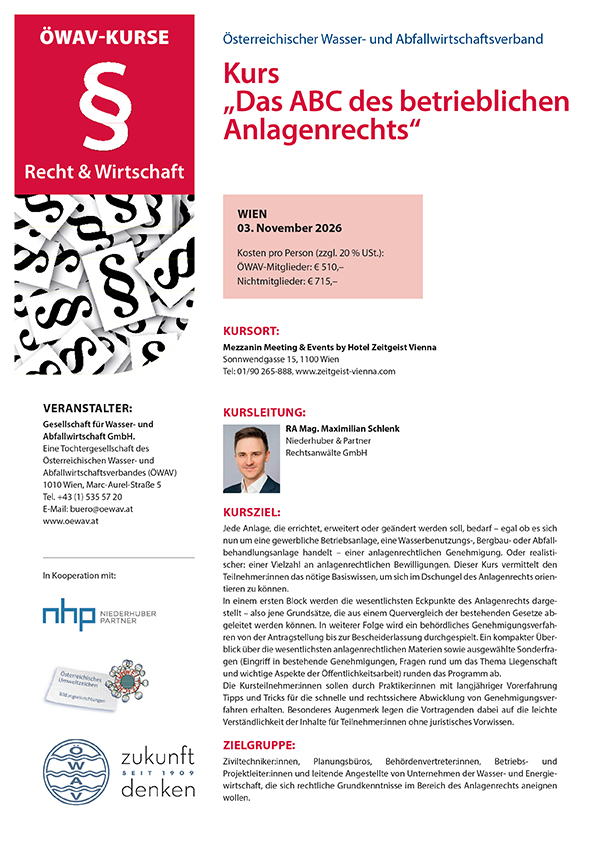 Cover Kursfolder ABC des betrieblichen Anlagenrechts
