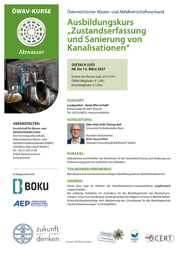 Cover Kursfolder Zustandserfassung und Sanierung von Kanalisationen