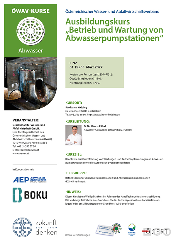 Cover Kursfolder Betrieb und Wartung von Abwasserpumpstationen