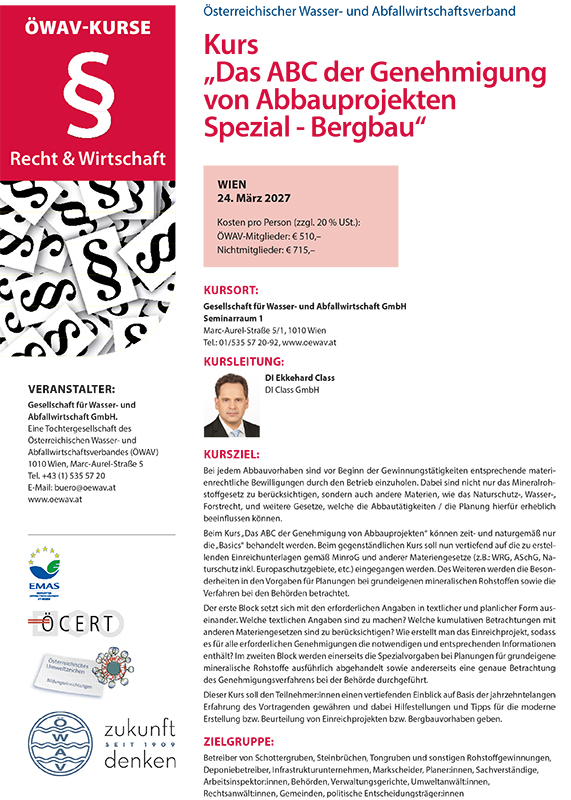 Cover Kursfolder ABC der Genehmigung von Abbbauprojekten spezial Bergbau
