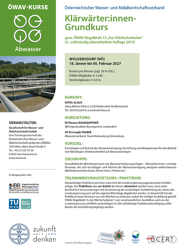 Cover Kursfolder Grundkurs für Klärwärter:innen