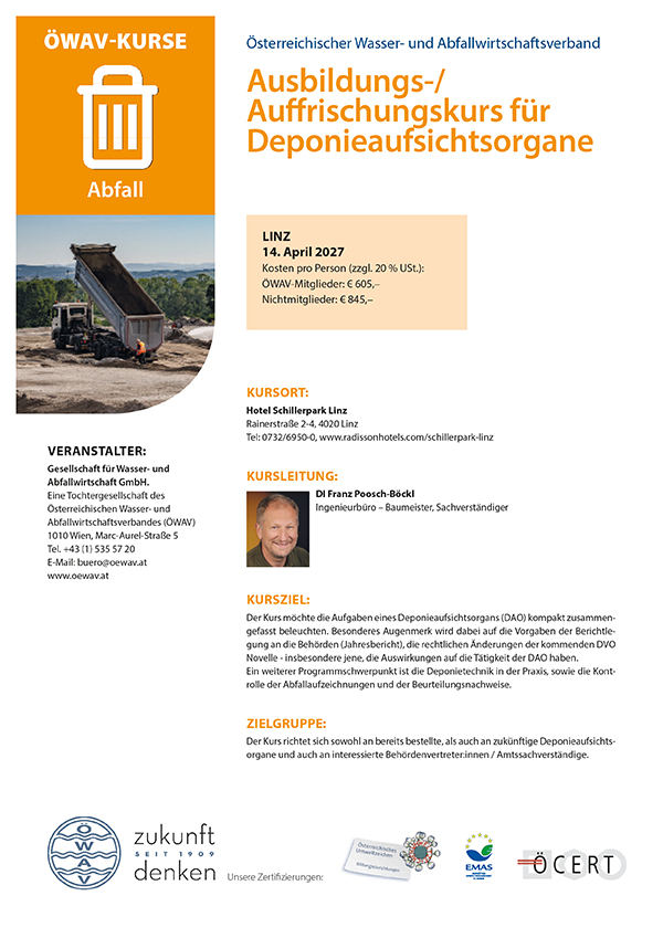 Cover Kursfolder Ausbildung/Auffrischung für Deponieaufsichtsorgane