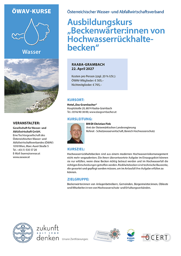 Cover Kursfolder Beckenwärter:innen von Hochwasserrückhaltebecken