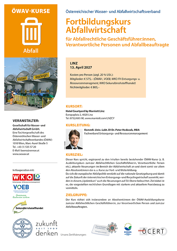 Cover Kursfolder Fortbildungskurs Abfallwirtschaft