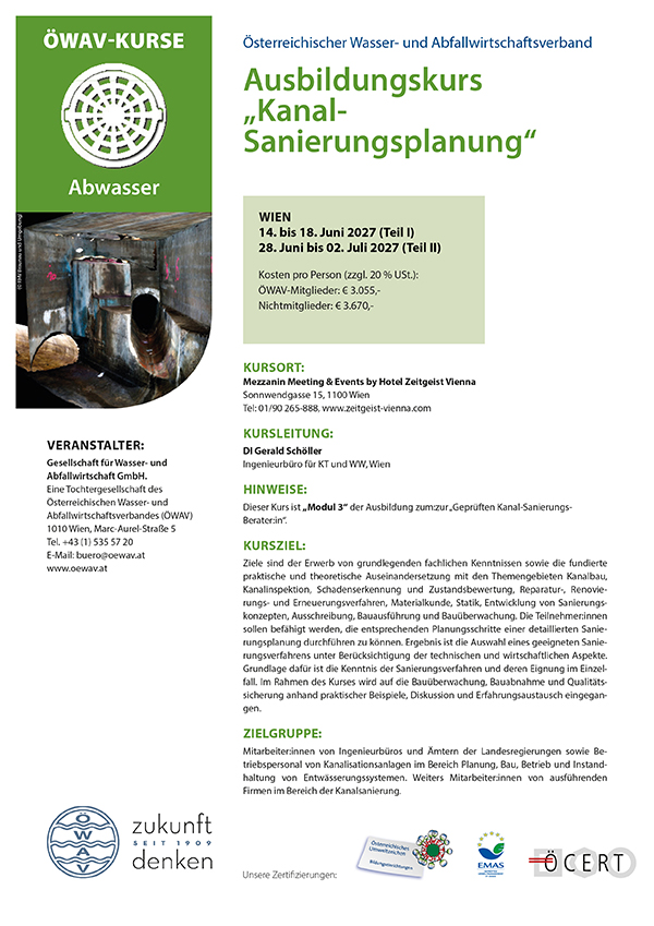 Cover Kursfolder Kanal-Sanierungsplanung