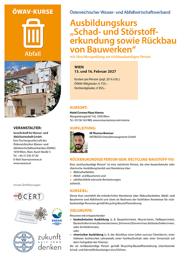 Cover Kursfolder Schad- und Störstofferkundung sowie Rückbau von Bauwerken