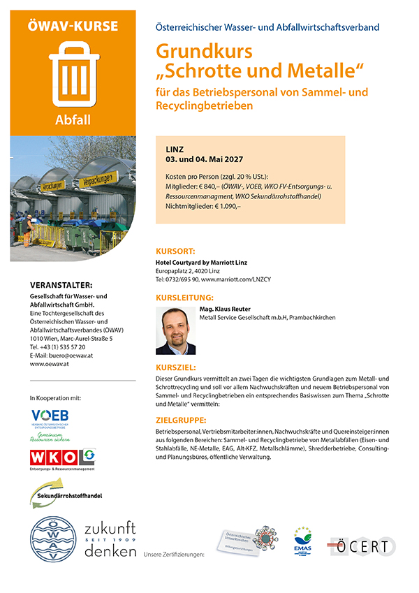 Cover Kursfolder Schrotte und Metalle für das Betriebspersonal von Sammeel- und Recyclingbetrieben